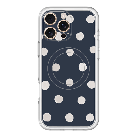 スリムプロテクションプレミアムケース with MagSafe［ 水彩ドット・レトロカラー - Navy ］