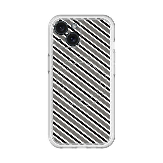 スリムプロテクションプレミアムケース with MagSafe［ Small Stripe - Gray × Black ］