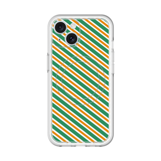 スリムプロテクションプレミアムケース with MagSafe［ Small Stripe - Green × Orange ］