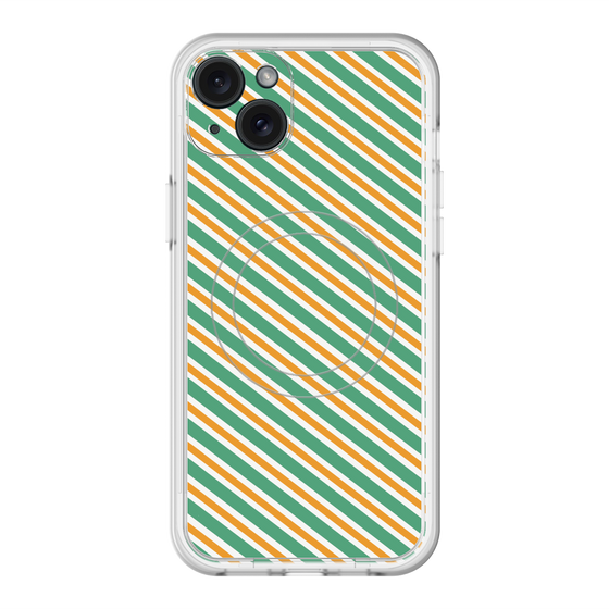 スリムプロテクションプレミアムケース with MagSafe［ Small Stripe - Green × Orange ］