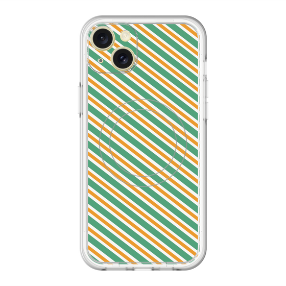 スリムプロテクションプレミアムケース with MagSafe［ Small Stripe - Green × Orange ］