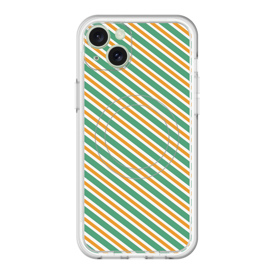 スリムプロテクションプレミアムケース with MagSafe［ Small Stripe - Green × Orange ］