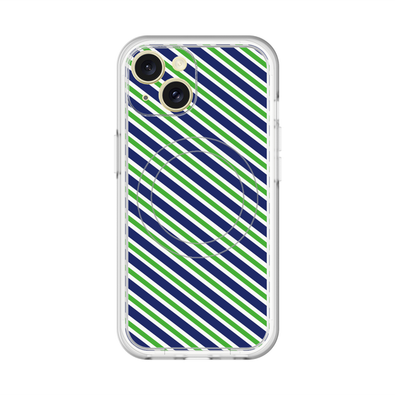スリムプロテクションプレミアムケース with MagSafe［ Small Stripe - Navy × Green ］