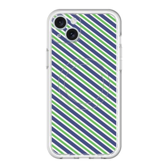 スリムプロテクションプレミアムケース with MagSafe［ Small Stripe - Navy × Green ］