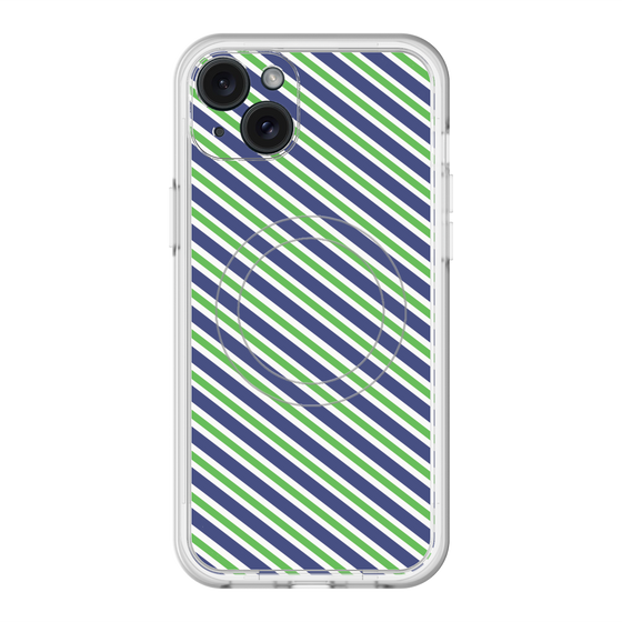 スリムプロテクションプレミアムケース with MagSafe［ Small Stripe - Navy × Green ］