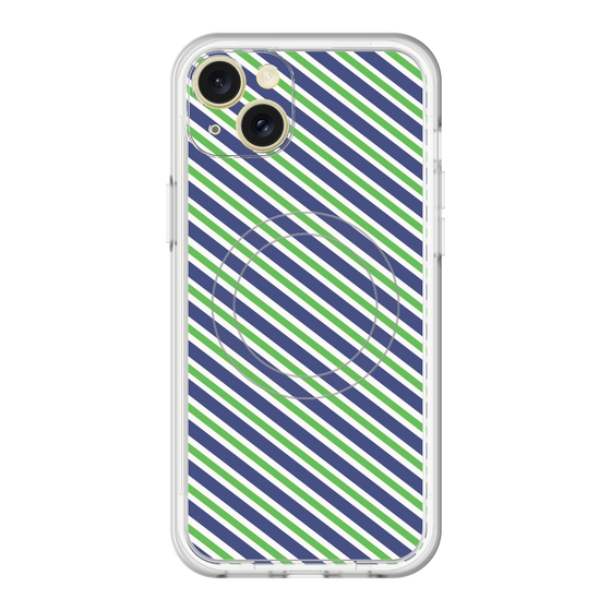 スリムプロテクションプレミアムケース with MagSafe［ Small Stripe - Navy × Green ］