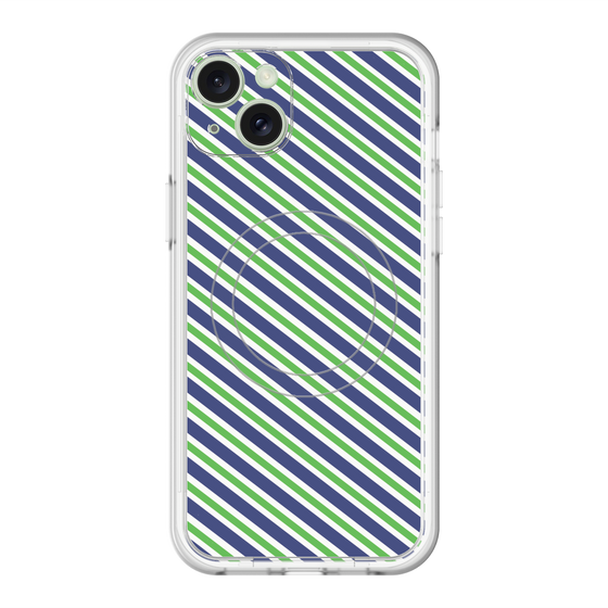 スリムプロテクションプレミアムケース with MagSafe［ Small Stripe - Navy × Green ］
