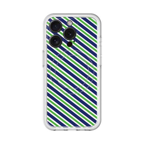 スリムプロテクションプレミアムケース with MagSafe［ Small Stripe - Navy × Green ］
