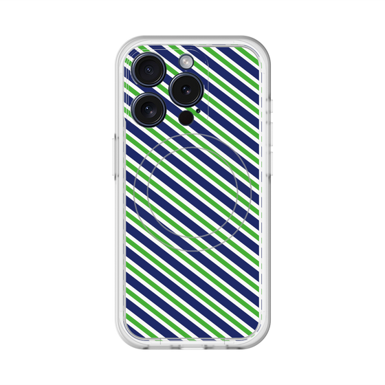 スリムプロテクションプレミアムケース with MagSafe［ Small Stripe - Navy × Green ］