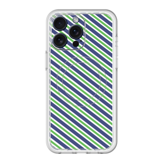 スリムプロテクションプレミアムケース with MagSafe［ Small Stripe - Navy × Green ］