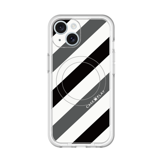 スリムプロテクションプレミアムケース with MagSafe［ Big Stripe - Black × Gray ］