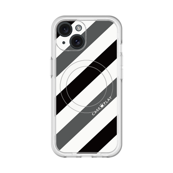スリムプロテクションプレミアムケース with MagSafe［ Big Stripe - Black × Gray ］