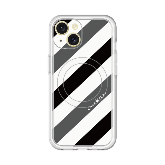 スリムプロテクションプレミアムケース with MagSafe［ Big Stripe - Black × Gray ］
