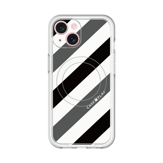 スリムプロテクションプレミアムケース with MagSafe［ Big Stripe - Black × Gray ］
