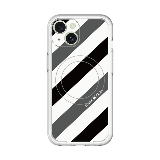 スリムプロテクションプレミアムケース with MagSafe［ Big Stripe - Black × Gray ］