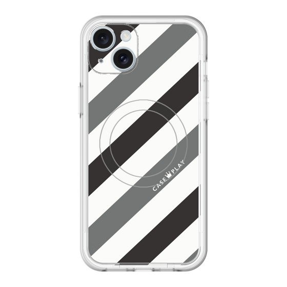 スリムプロテクションプレミアムケース with MagSafe［ Big Stripe - Black × Gray ］