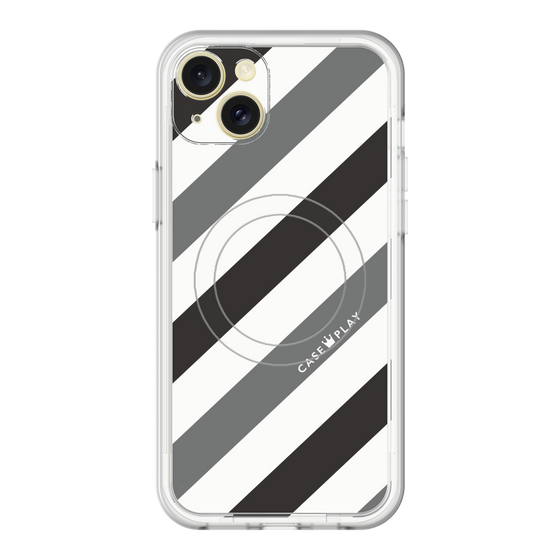 スリムプロテクションプレミアムケース with MagSafe［ Big Stripe - Black × Gray ］