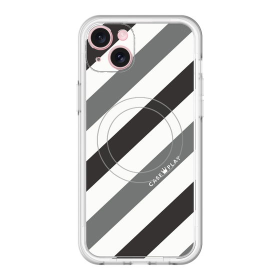 スリムプロテクションプレミアムケース with MagSafe［ Big Stripe - Black × Gray ］