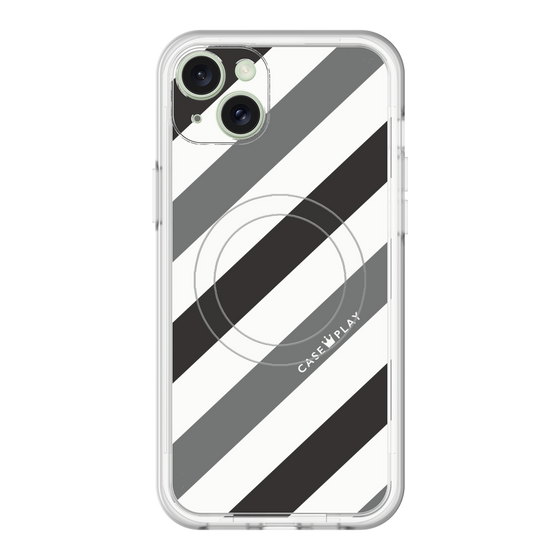 スリムプロテクションプレミアムケース with MagSafe［ Big Stripe - Black × Gray ］