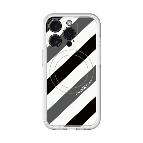 スリムプロテクションプレミアムケース with MagSafe［ Big Stripe - Black × Gray ］