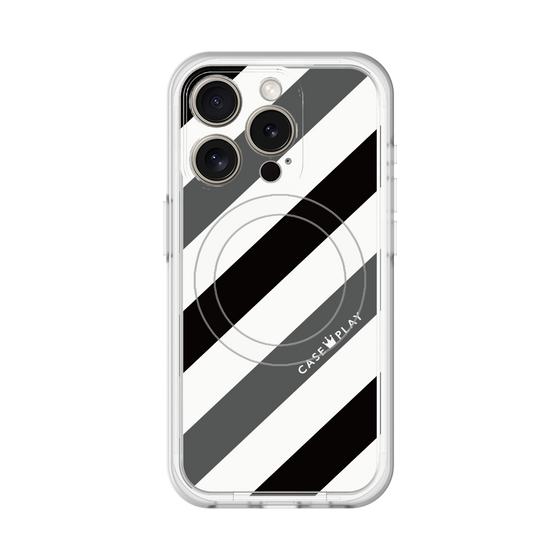 スリムプロテクションプレミアムケース with MagSafe［ Big Stripe - Black × Gray ］