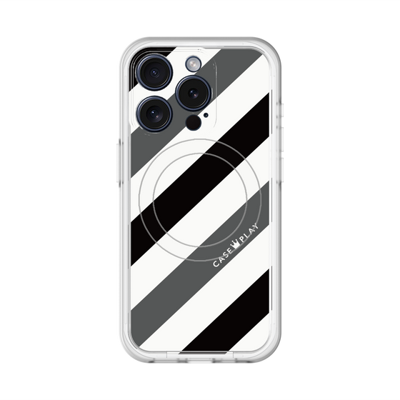 スリムプロテクションプレミアムケース with MagSafe［ Big Stripe - Black × Gray ］
