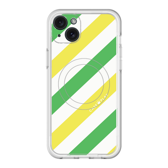 スリムプロテクションプレミアムケース with MagSafe［ Big Stripe - Green × Yellow ］