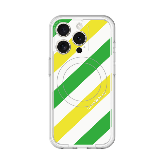 スリムプロテクションプレミアムケース with MagSafe［ Big Stripe - Green × Yellow ］
