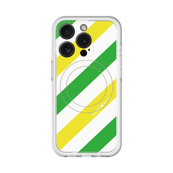 スリムプロテクションプレミアムケース with MagSafe［ Big Stripe - Green × Yellow ］
