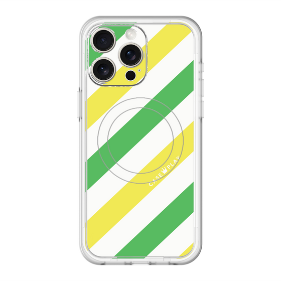 スリムプロテクションプレミアムケース with MagSafe［ Big Stripe - Green × Yellow ］