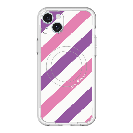 スリムプロテクションプレミアムケース with MagSafe［ Big Stripe - Purple × Pink ］