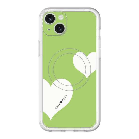 スリムプロテクションプレミアムケース with MagSafe［ Two Hearts - Green ］
