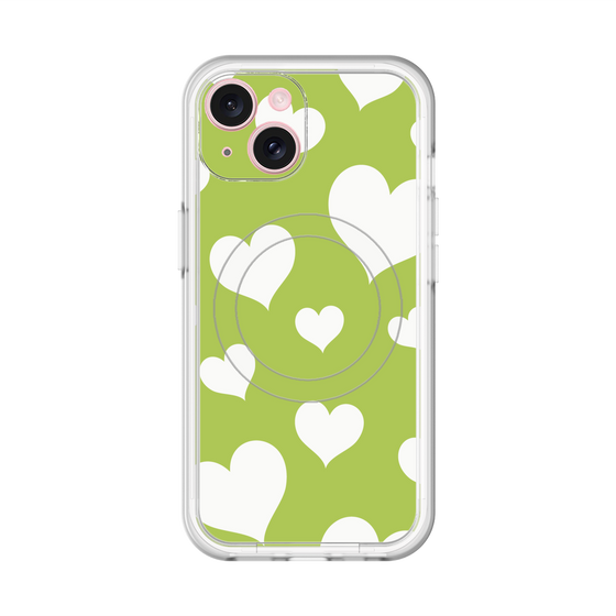 スリムプロテクションプレミアムケース with MagSafe［ Dot Hearts - Green ］