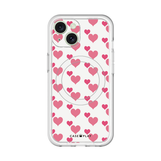 スリムプロテクションプレミアムケース with MagSafe［ Stripe Hearts - Pink ］
