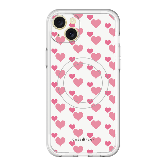 スリムプロテクションプレミアムケース with MagSafe［ Stripe Hearts - Pink ］