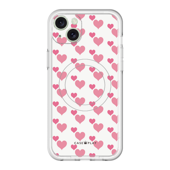 スリムプロテクションプレミアムケース with MagSafe［ Stripe Hearts - Pink ］