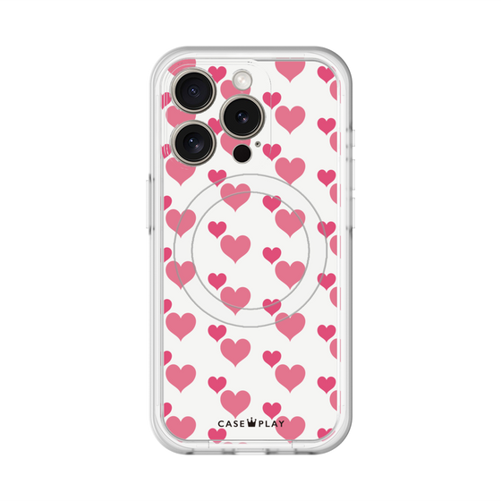 スリムプロテクションプレミアムケース with MagSafe［ Stripe Hearts - Pink ］