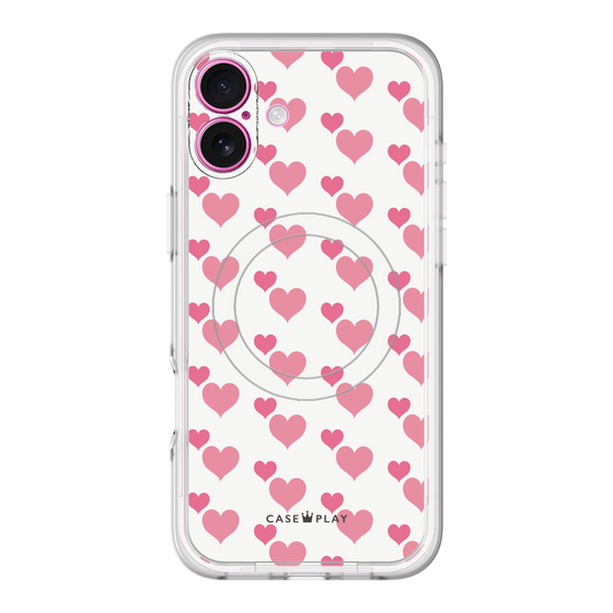 スリムプロテクションプレミアムケース with MagSafe［ Stripe Hearts - Pink ］