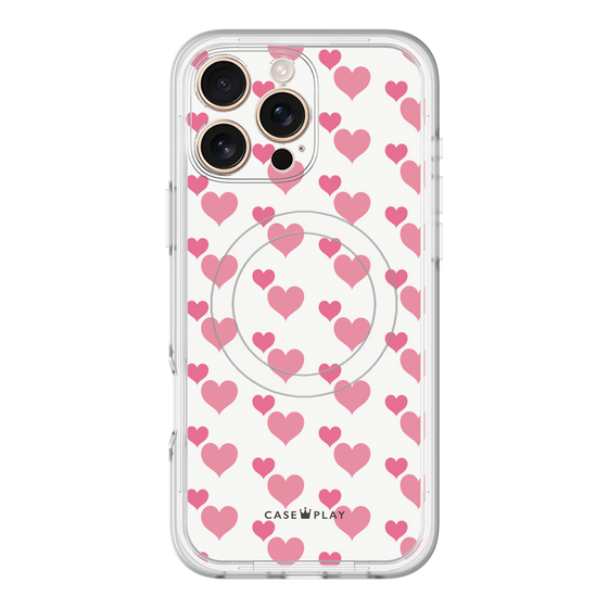 スリムプロテクションプレミアムケース with MagSafe［ Stripe Hearts - Pink ］
