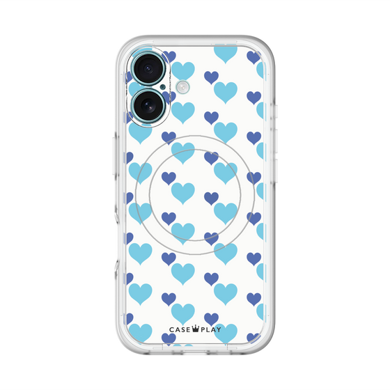 スリムプロテクションプレミアムケース with MagSafe［ Stripe Hearts - Blue ］