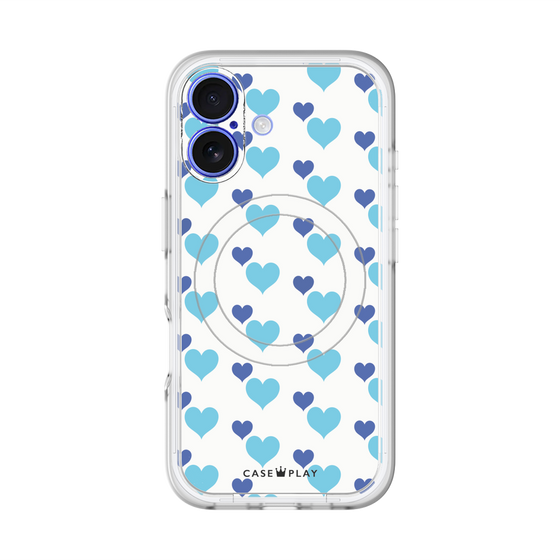 スリムプロテクションプレミアムケース with MagSafe［ Stripe Hearts - Blue ］