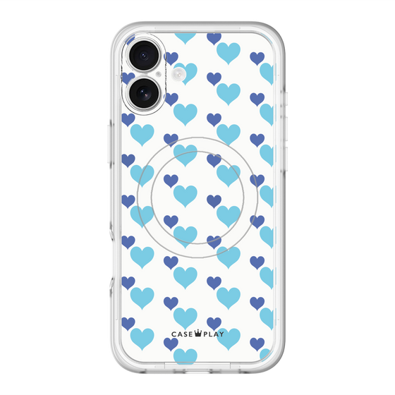 スリムプロテクションプレミアムケース with MagSafe［ Stripe Hearts - Blue ］