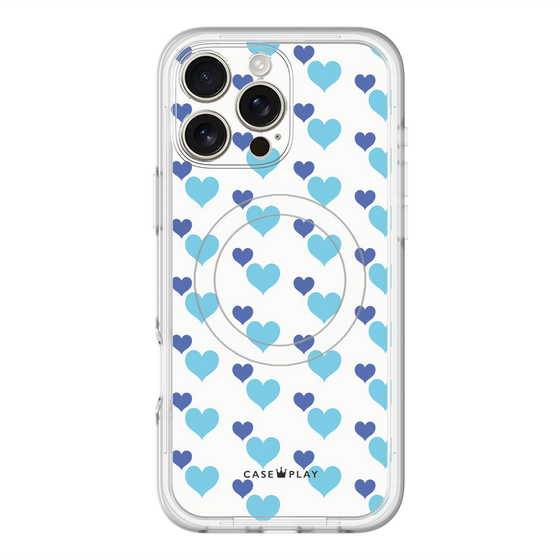 スリムプロテクションプレミアムケース with MagSafe［ Stripe Hearts - Blue ］