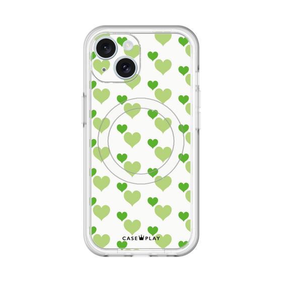 スリムプロテクションプレミアムケース with MagSafe［ Stripe Hearts - Green ］