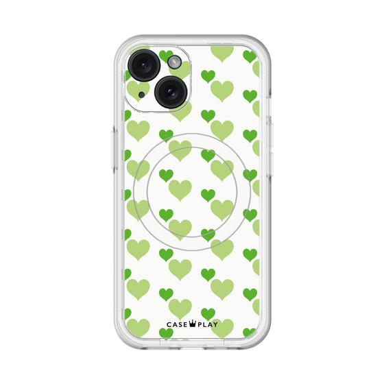 スリムプロテクションプレミアムケース with MagSafe［ Stripe Hearts - Green ］