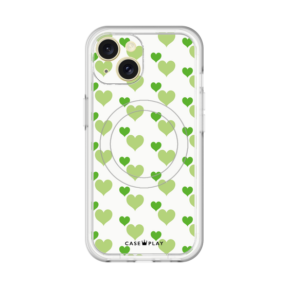 スリムプロテクションプレミアムケース with MagSafe［ Stripe Hearts - Green ］