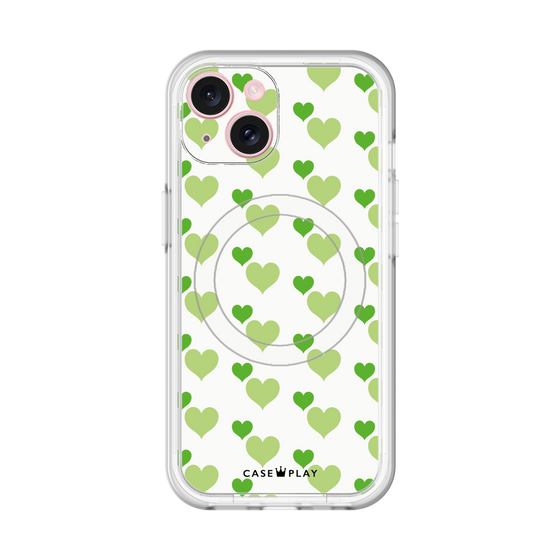 スリムプロテクションプレミアムケース with MagSafe［ Stripe Hearts - Green ］