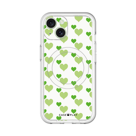 スリムプロテクションプレミアムケース with MagSafe［ Stripe Hearts - Green ］