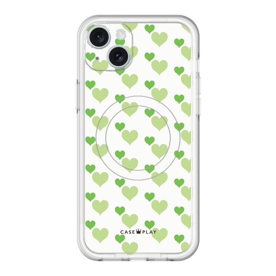 スリムプロテクションプレミアムケース with MagSafe［ Stripe Hearts - Green ］