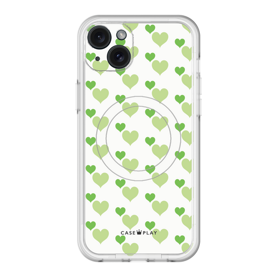 スリムプロテクションプレミアムケース with MagSafe［ Stripe Hearts - Green ］